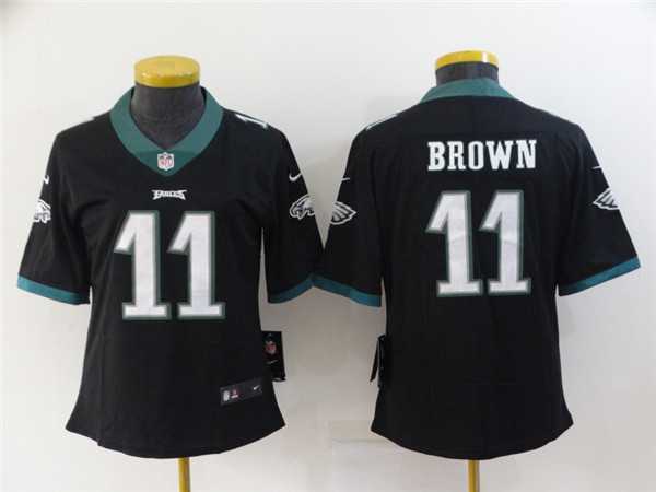 Womens Philadelphia Eagles #11 A. J. Brown Black Vapor Stitched Football Jersey->women nfl jersey->Women Jersey